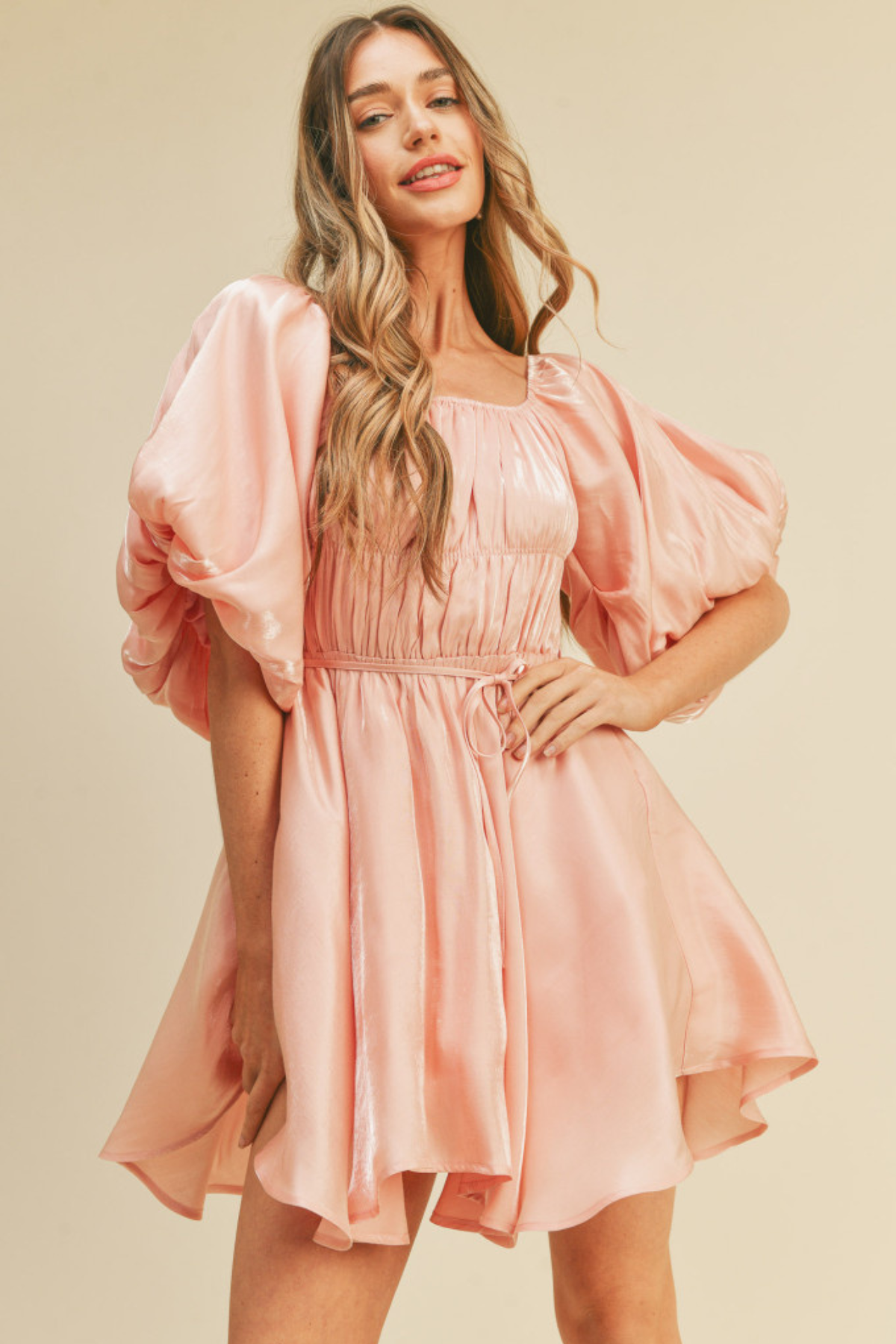 Elodie Pink Puff Sleeve Dress