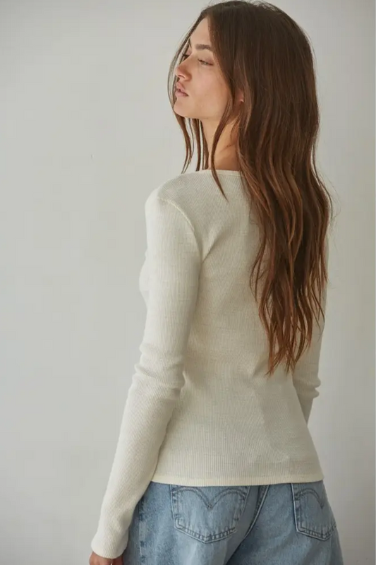 Knit Cotton Thermal Half Buttondown Long Sleeve