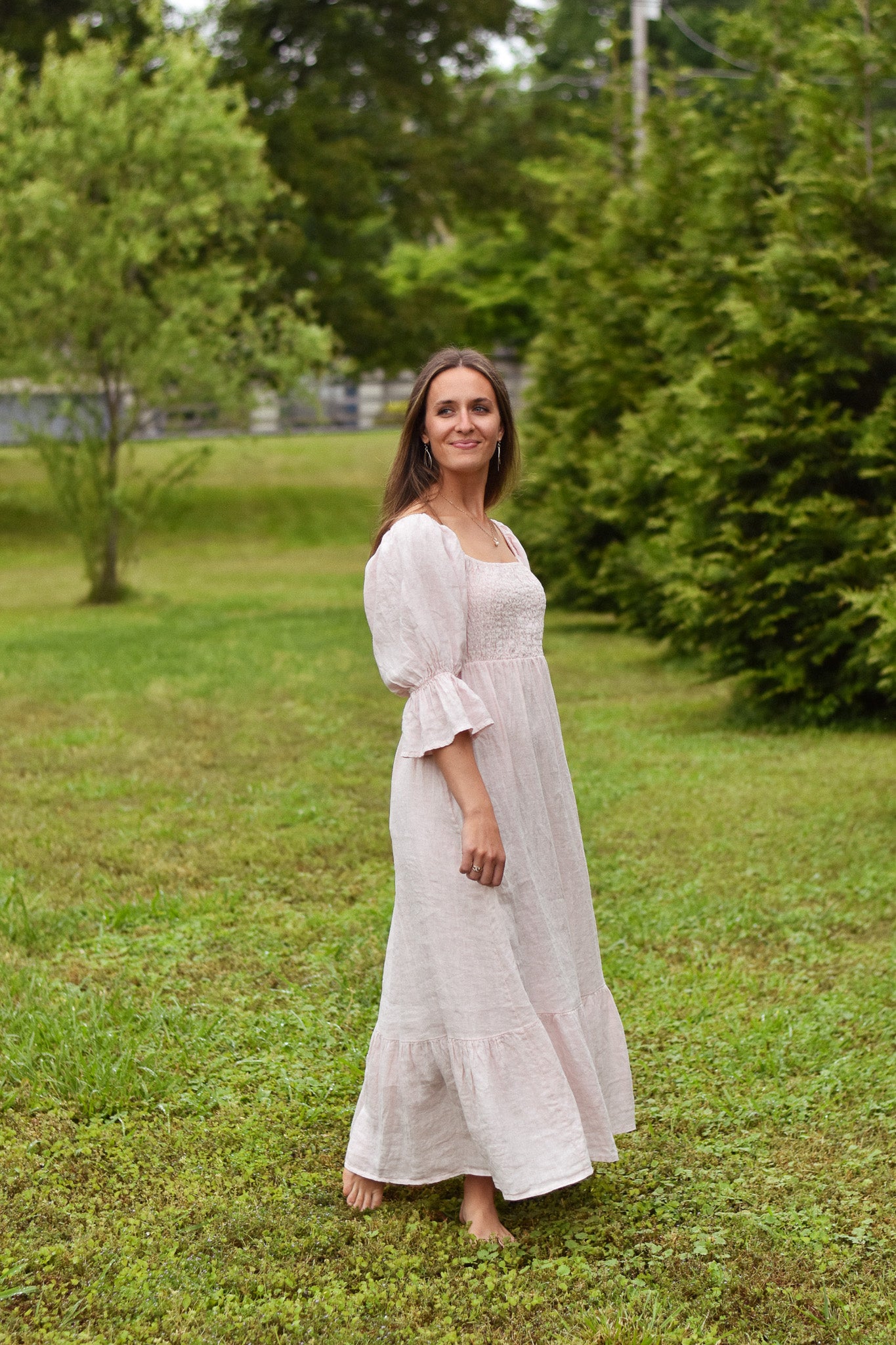 The Hannah Puff Sleeve Linen Maxi Dress