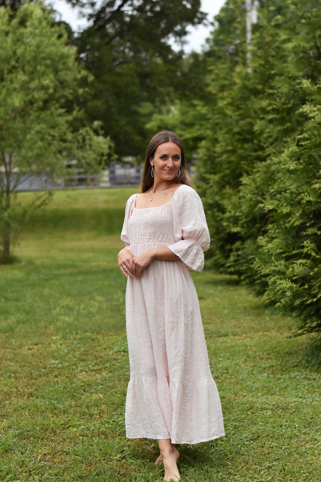 The Hannah Puff Sleeve Linen Maxi Dress