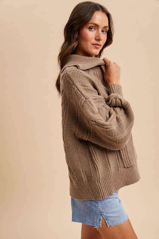 Chunky Cable Knit Half Zip Sweater