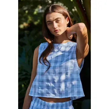 Blue Daisy Gingham Top