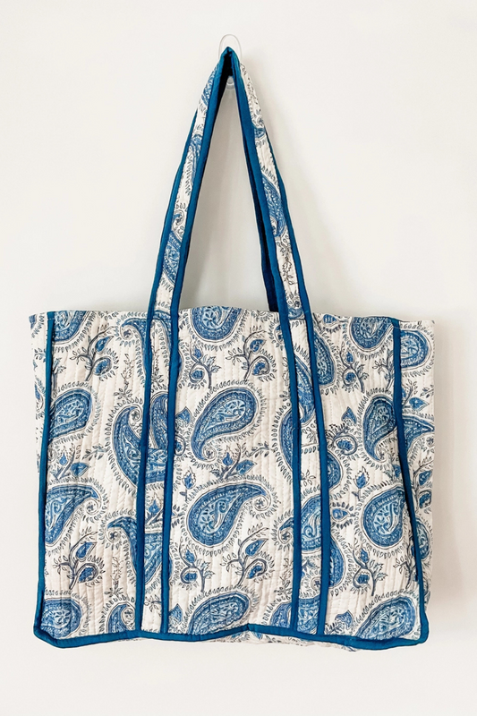 Blue Paisley Block Print Tote Bag