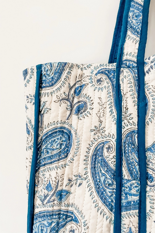 Blue Paisley Block Print Tote Bag