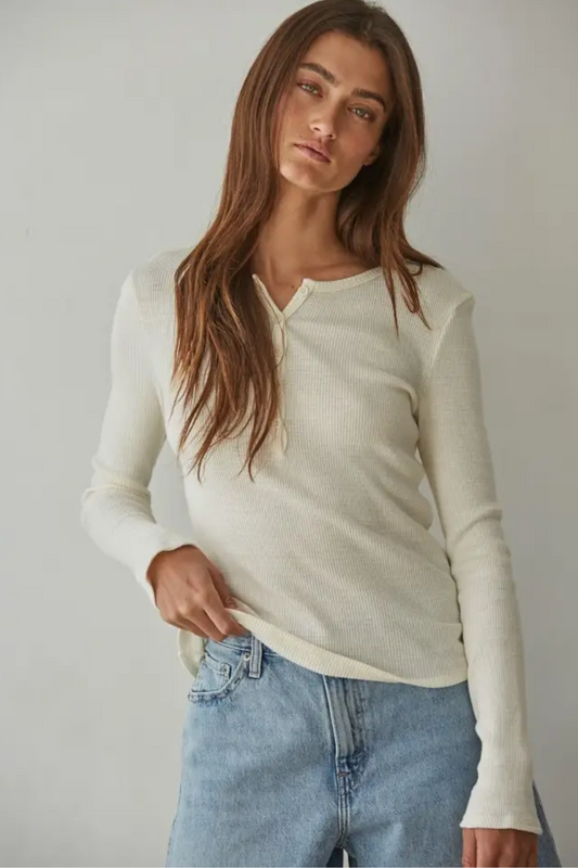 Knit Cotton Thermal Half Buttondown Long Sleeve