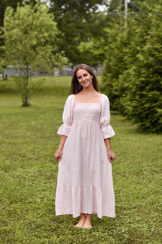 The Hannah Puff Sleeve Linen Maxi Dress