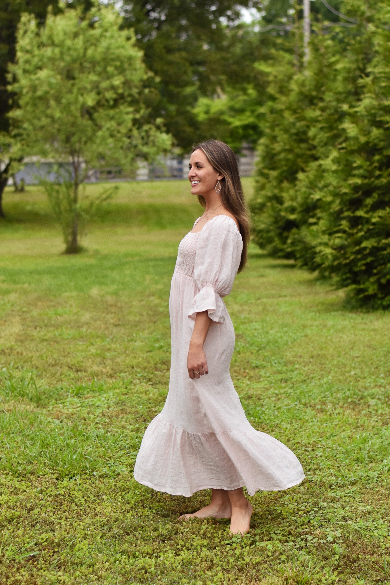 The Hannah Puff Sleeve Linen Maxi Dress