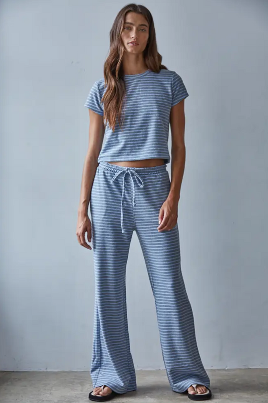 Knit Cotton Striped Short Sleeve Set