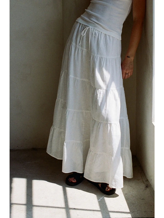 Fleur White Tiered Maxi Skirt